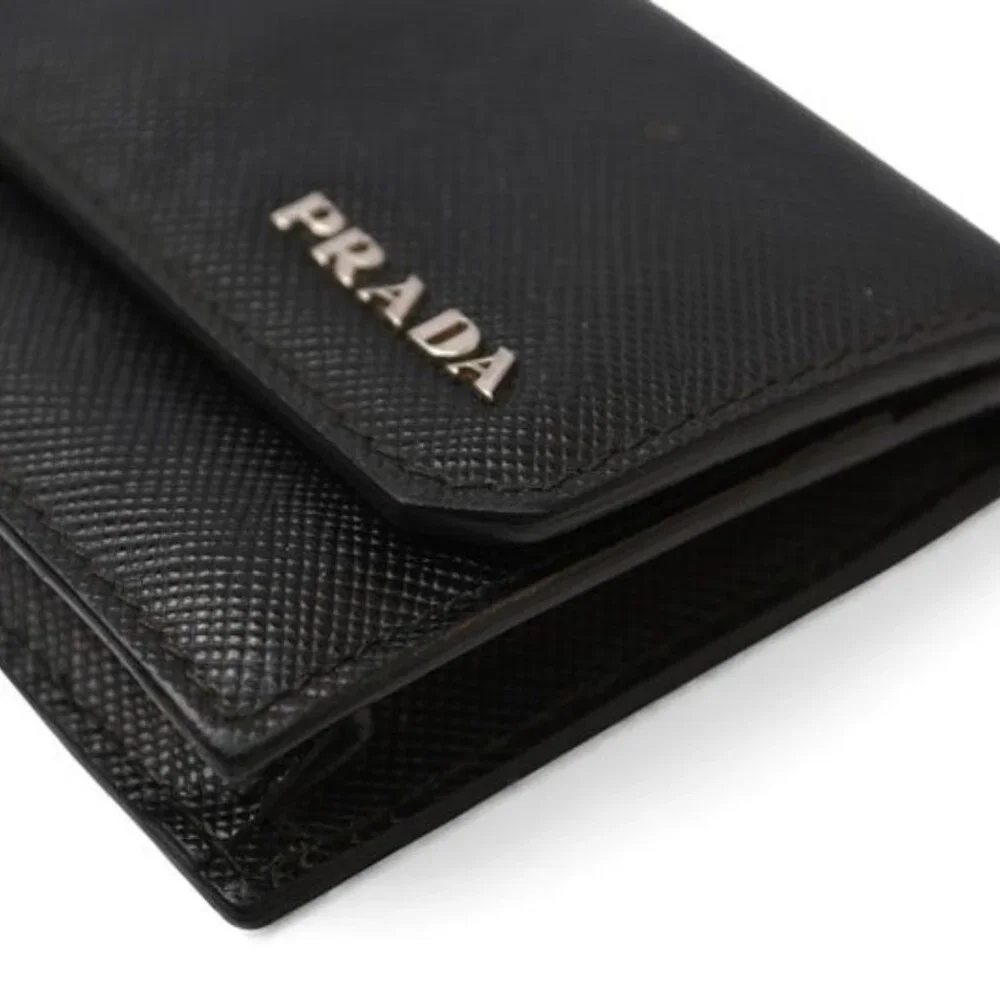 Prada Card Case Coin Case Business Card Holder Logo Leather Nero Black - Picture 4 of 8